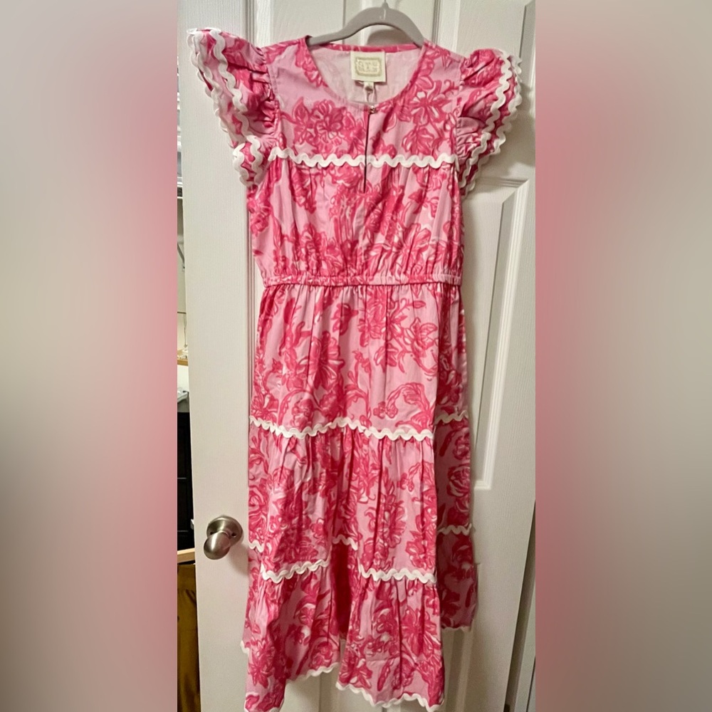 Sail to Sable Flutter Sleeve Floral Midi Dress w/ Ric Rac Trim NWT